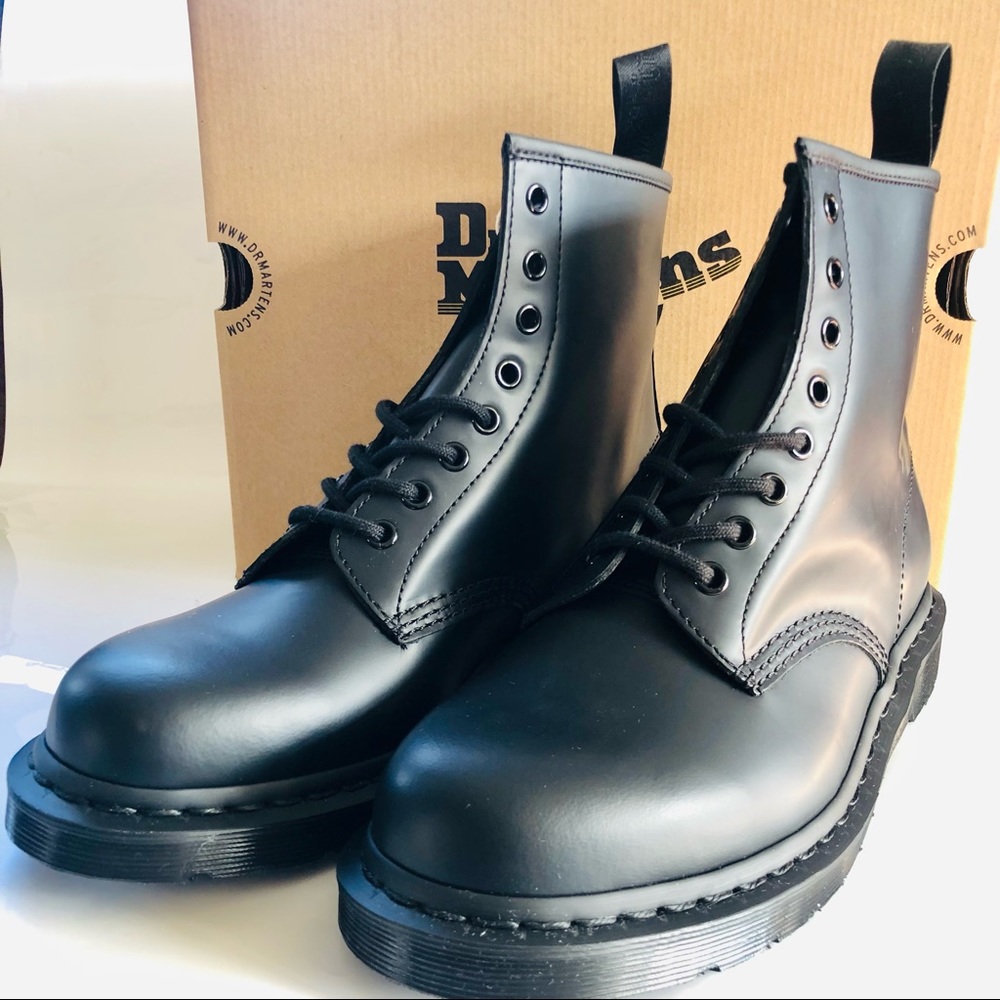 Dr. Martens Black Smooth Leather 8-Eye Lace-Up Ankle Boots